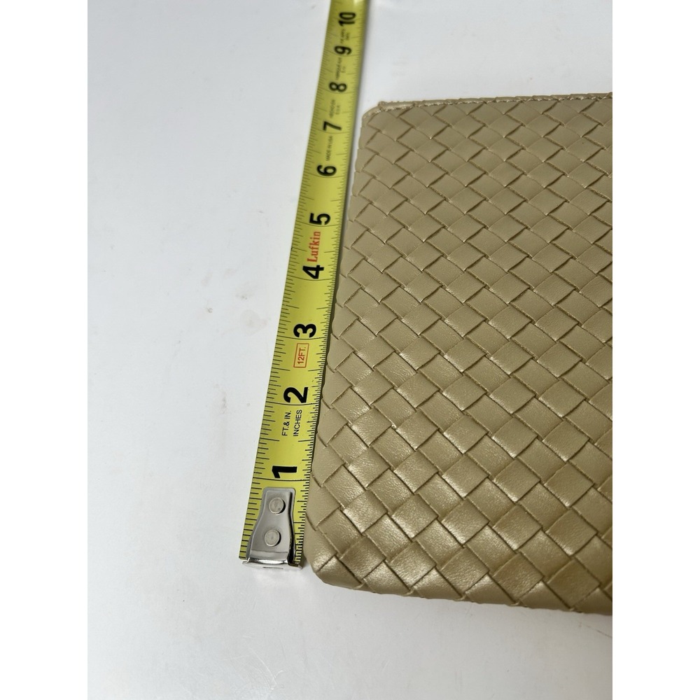 NWT Virginia Wolf Woven Pouch Metallic Gold Faux Leather Clutch w/Tassel Purse - Picture 5 of 7